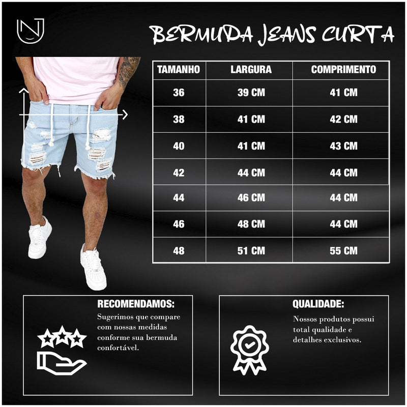 Bermuda Jeans Masculina Curta Rasgada SUPER BARATA