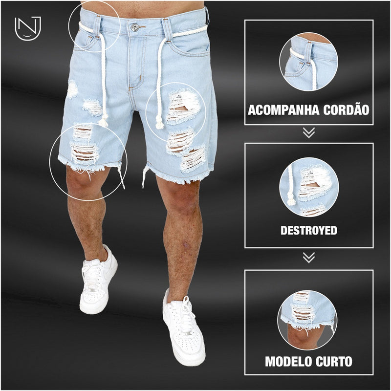 Bermuda Jeans Masculina Curta Rasgada SUPER BARATA