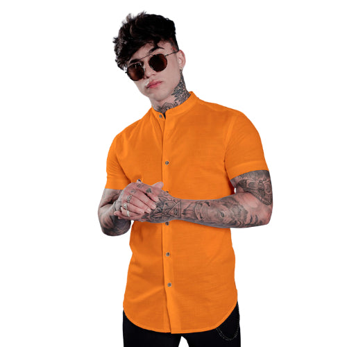 Camisa Masculina Slim Fit Gola Padre Manga Curta