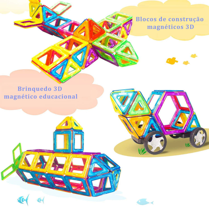 Blocos Magnéticos Bratoy Conjunto de Construção Montessori Brinquedos Educativos para Crianças