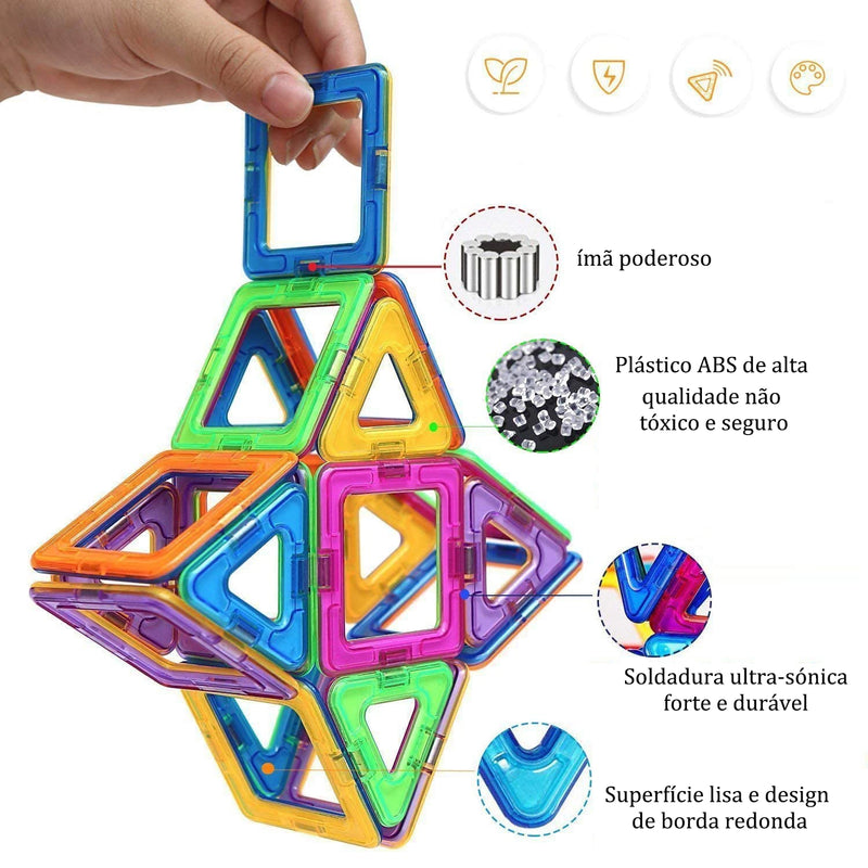 Blocos Magnéticos Bratoy Conjunto de Construção Montessori Brinquedos Educativos para Crianças