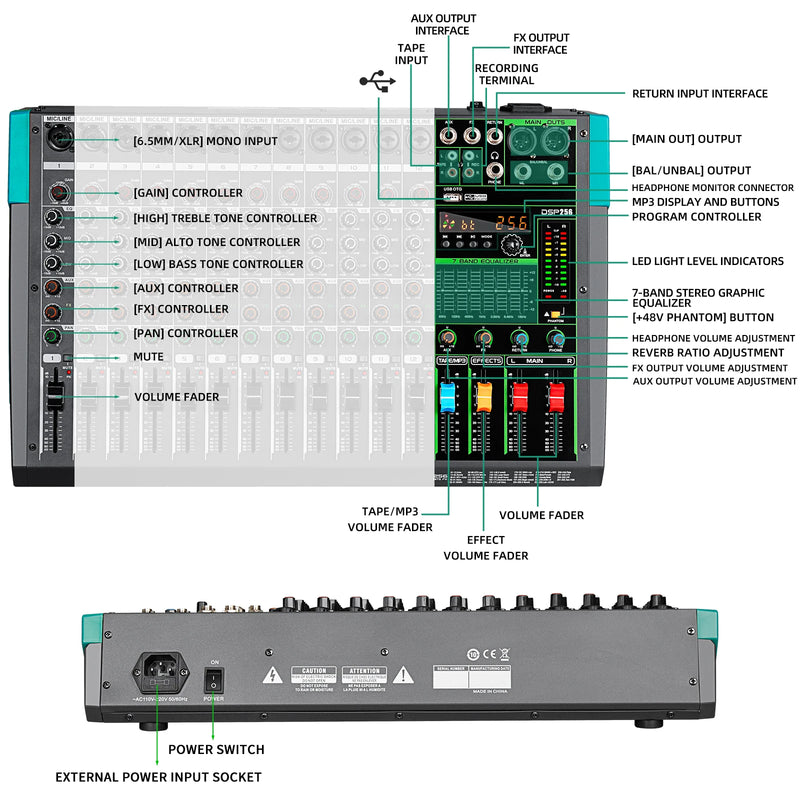 Mixer de áudio profissional depusheng mg12