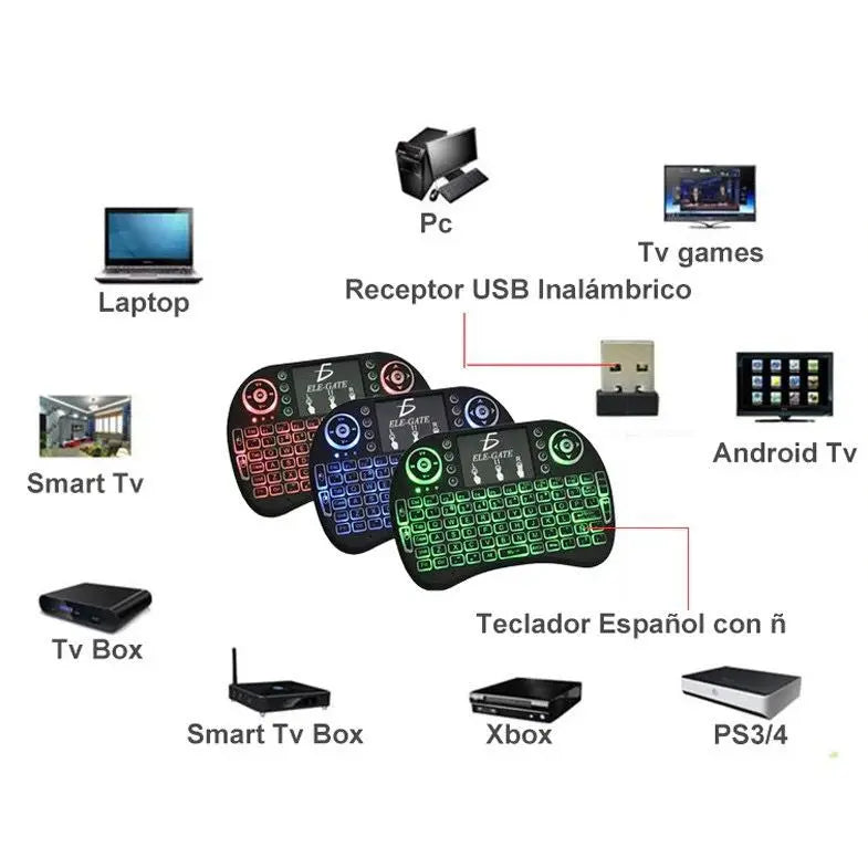 Mini controle de teclado sem fio para Smart Tv Tv Box iluminado por PC