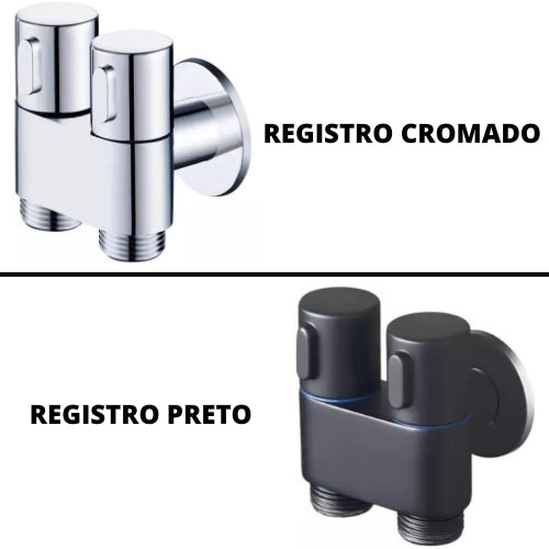 Ducha Higiênica Registro Duplo Metal + Engate Flexível Inox + Gatilho Quadrado + Suporte De Parede