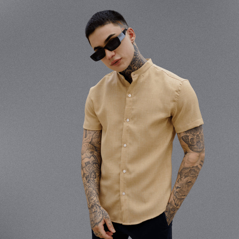 Camisa Masculina Slim Fit Gola Padre Manga Curta