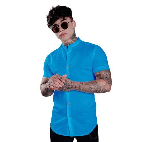 Camisa Masculina Slim Fit Gola Padre Manga Curta