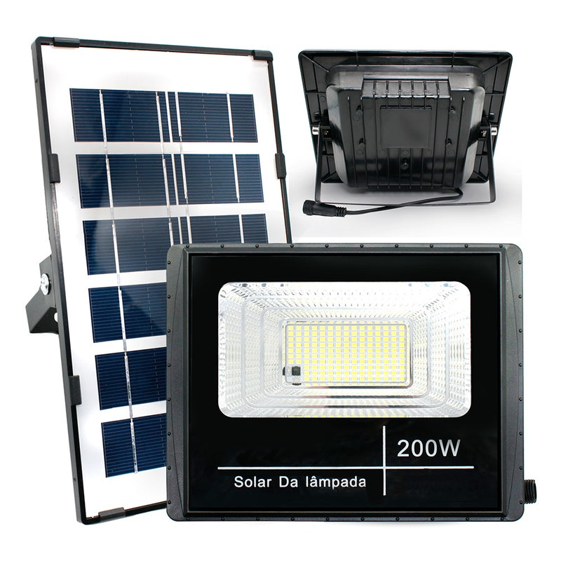 Refletor Led Solar 200w Holofote Com Placa Bateria à Prova Dágua